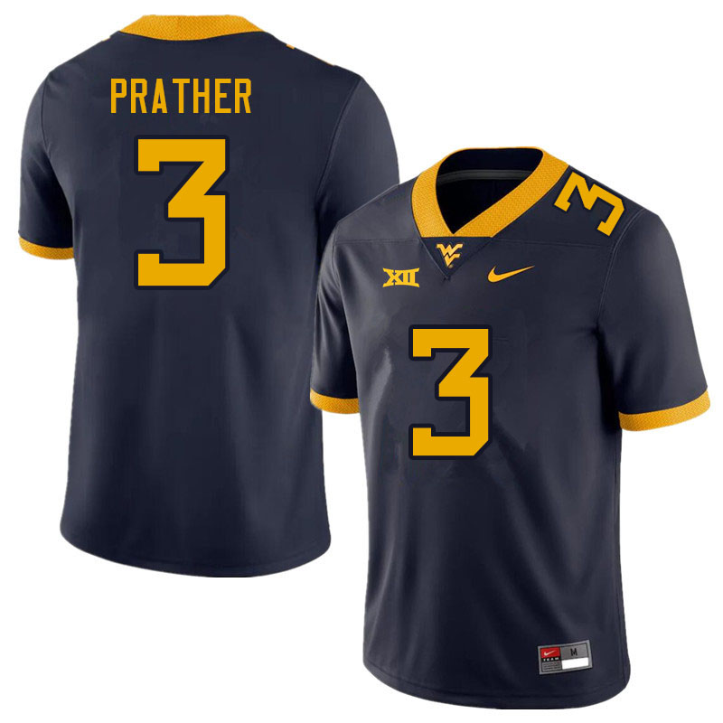 Men #3 Kaden Prather West Virginia Mountaineers College Football Jerseys Sale-Navy